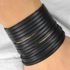Collin Rowe Large Bracelet En Cuir Noir 12