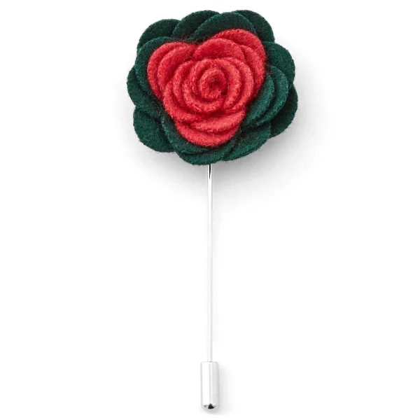 Warren Asher Boutonnière à Fleur Douce Vert Foncé Et Rouge 1