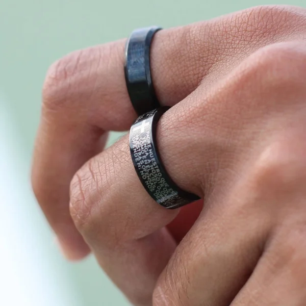 Fort Tempus Anneau En Acier Noir Gravé « La Prière » 6