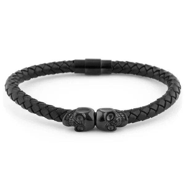 Fort Tempus Bracelet En Cuir & Crânes Noirs 1