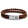 Lucleon Bracelet Icon En Perles De Bois Et Cuir Vintage 22
