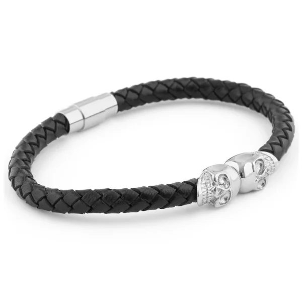 Fort Tempus Bracelet En Cuir & Crânes Argentés 4