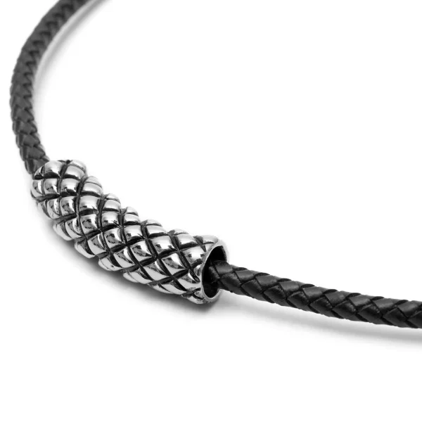 Fort Tempus Collier En Cuir Noir Et Pendentif Gravé Quadrillage 3
