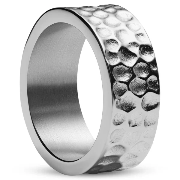 Arkai Orphic | Bague En Acier Inoxydable Argenté Martelé Et Brossé – 9 Mm 1