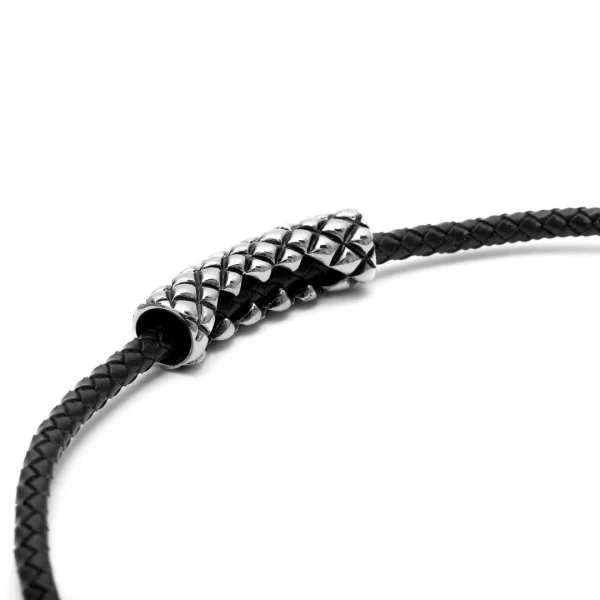 Fort Tempus Collier En Cuir Noir Et Pendentif Gravé Quadrillage 4