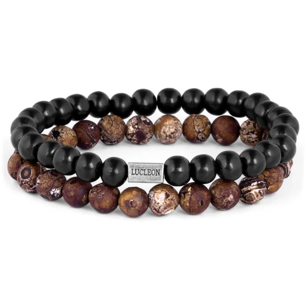 Lucleon Bracelet Miro En Agate Brune Et Bois Noir 4