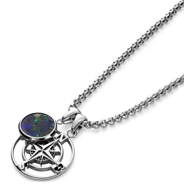 Arkai Atlas | Collier Argenté à Pendentif Boussole Et Pierre D’azurite Et Malachite 4