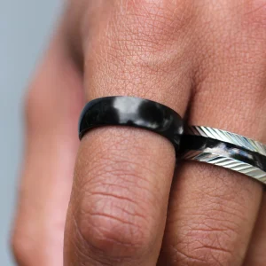 Fort Tempus Anneau En Acier Noir Simple 14