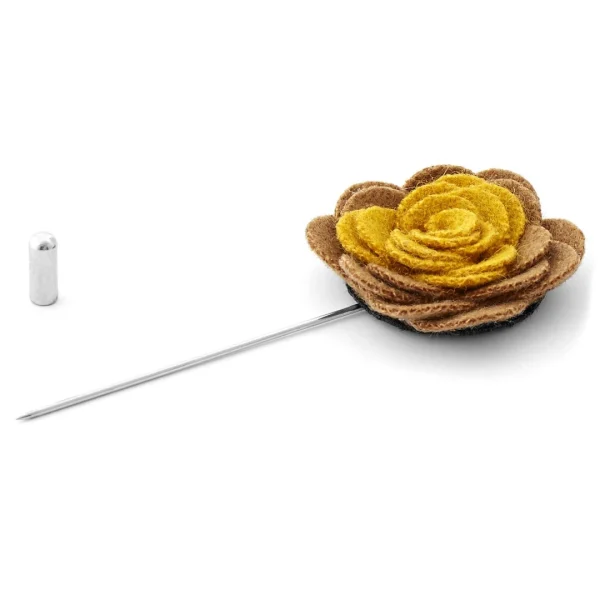 Warren Asher Boutonnière à Fleur Douce Marron Et Jaune 3