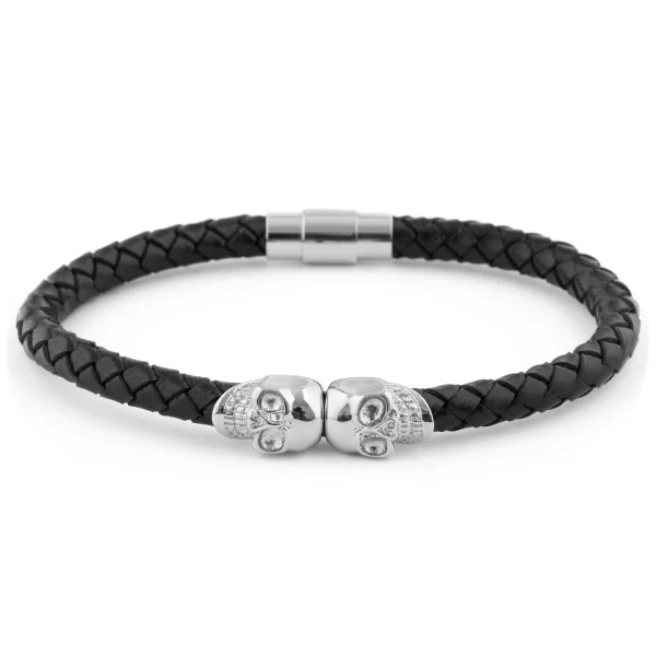 Fort Tempus Bracelet En Cuir & Crânes Argentés 1