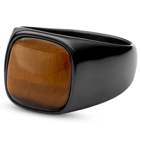 Lucleon Bague Len Gravel Couleur Gunmetal à Pierre œil De Tigre 1