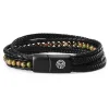 Lucleon Bracelet Naxos En Cuir Noir Et Pierres Unakite Vertes 20