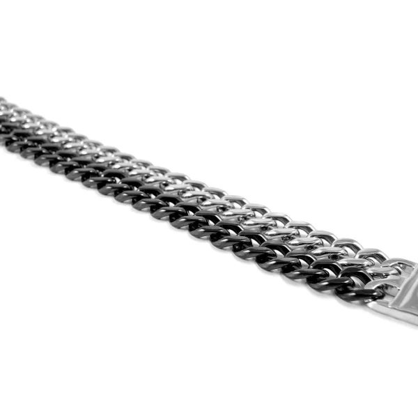 Fort Tempus Bracelet En Acier Argenté Et Noir Double Chaîne 3