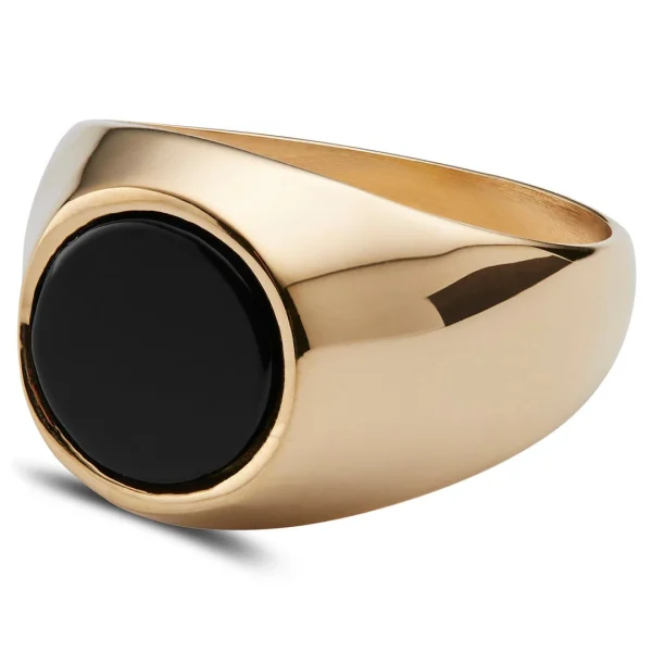 Lucleon Bague Dorée Avec Pierre Onyx Law 1