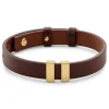 Lucleon Nomen | Bracelet En Cuir Brun Avec Plaque D’identité Dorée 17