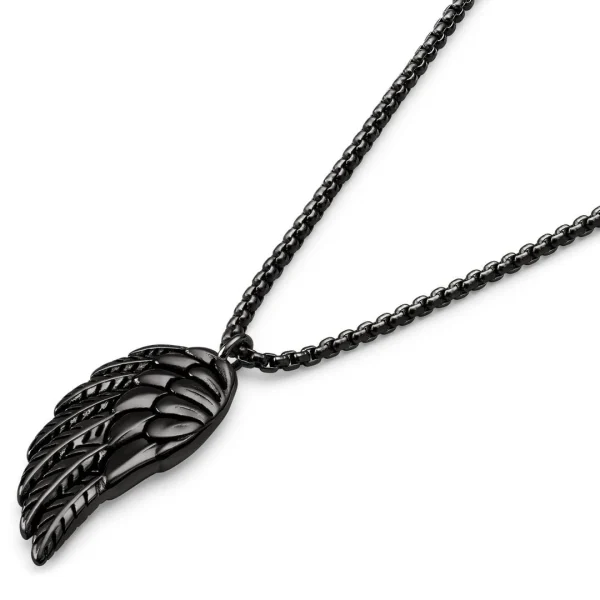 Otsu Egan | Chaîne à Maille Vénitienne Avec Pendentif En Forme D’aile En Acier Inoxydable Gris Anthracite 3