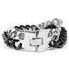 Fort Tempus Bracelet En Acier Argenté Et Noir Double Chaîne 20