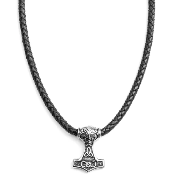 Fort Tempus Collier En Cuir Noir Et Pendentif Celtique Double Face 1