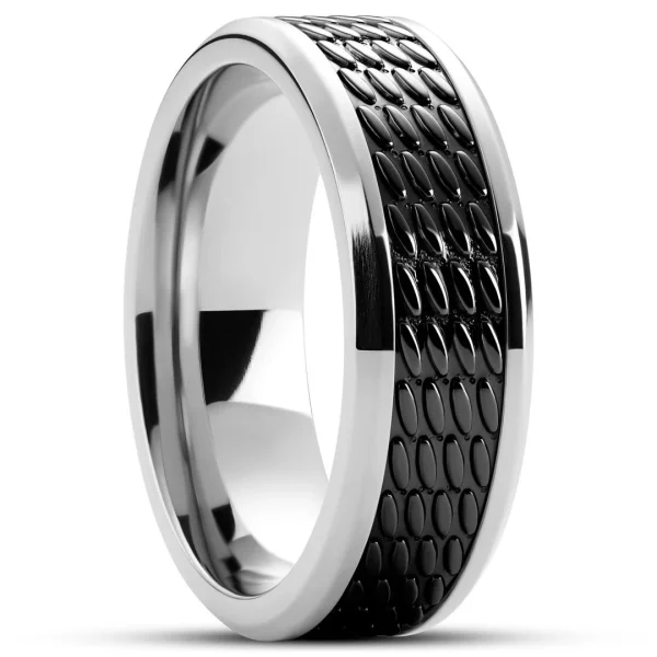 Lucleon Hyperan | Anneau Argenté En Titane Avec Motif Ovale Noir – 8 Mm 1