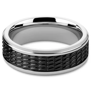 Lucleon Hyperan | Anneau Argenté En Titane Avec Motif Ovale Noir – 8 Mm 8