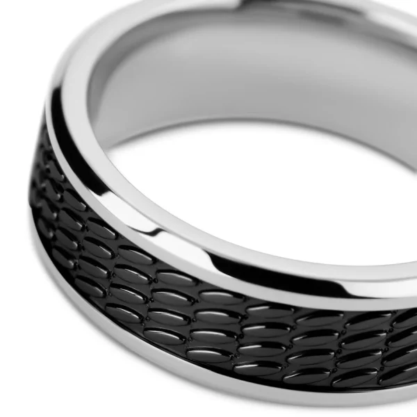 Lucleon Hyperan | Anneau Argenté En Titane Avec Motif Ovale Noir – 8 Mm 4