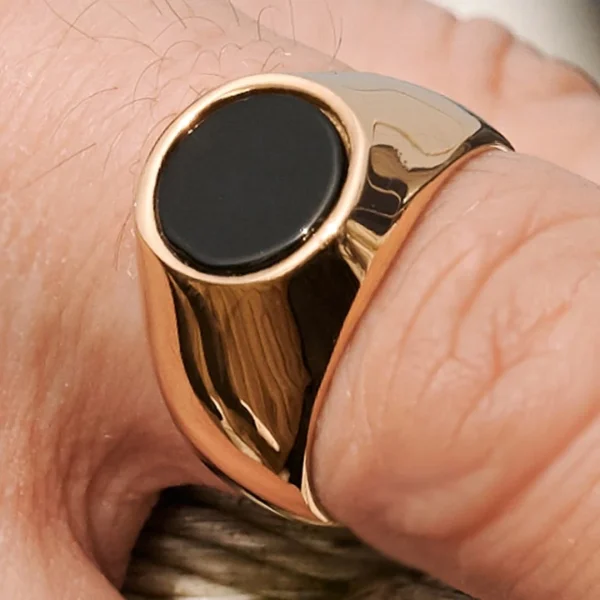 Lucleon Bague Dorée Avec Pierre Onyx Law 6