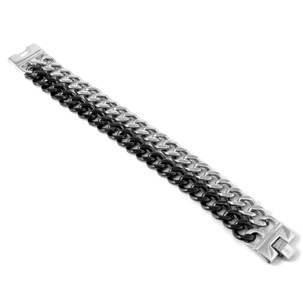 Fort Tempus Bracelet En Acier Argenté Et Noir Double Chaîne 4