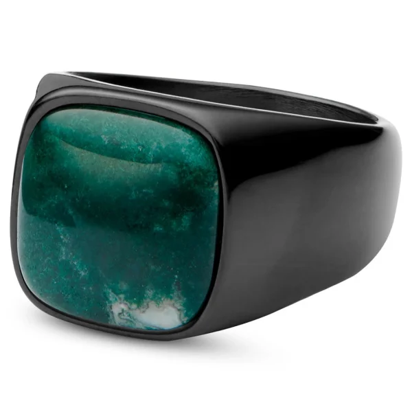 Lucleon Bague Len Gravel Couleur Gunmetal Avec Pierre D’agate Mousse 7