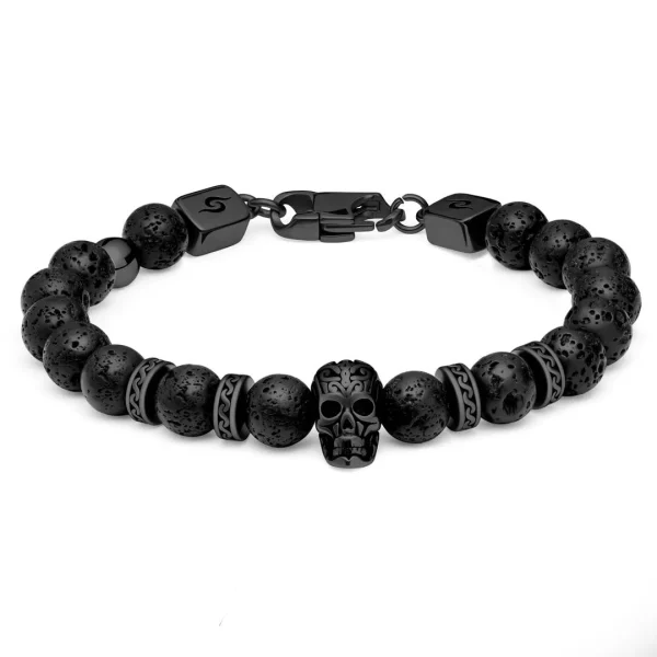 Arkai Bracelets Rico En Pierre De Lave Noire Et Pendentif Crâne En Onyx 5