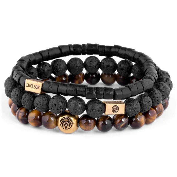 Lucleon Set De Bracelets Miro En Oeils De Tigre, Pierres De Lave & Noix De Coco 1