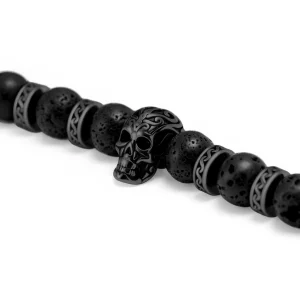 Arkai Bracelets Rico En Pierre De Lave Noire Et Pendentif Crâne En Onyx 16