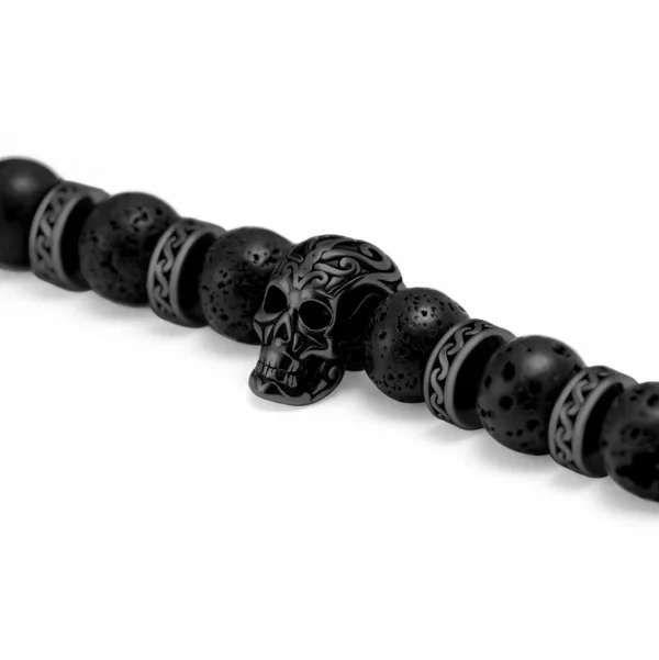 Arkai Bracelets Rico En Pierre De Lave Noire Et Pendentif Crâne En Onyx 6