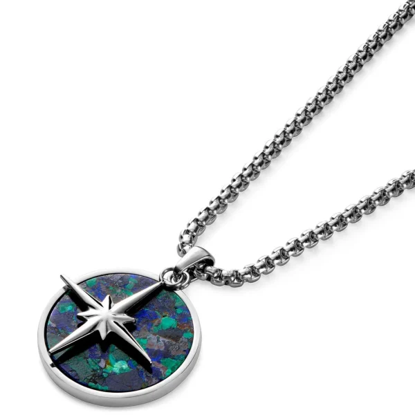 Arkai Atlas | Collier Argenté à Pendentif étoile Polaire Et Pierre D’azurite Et Malachite 5