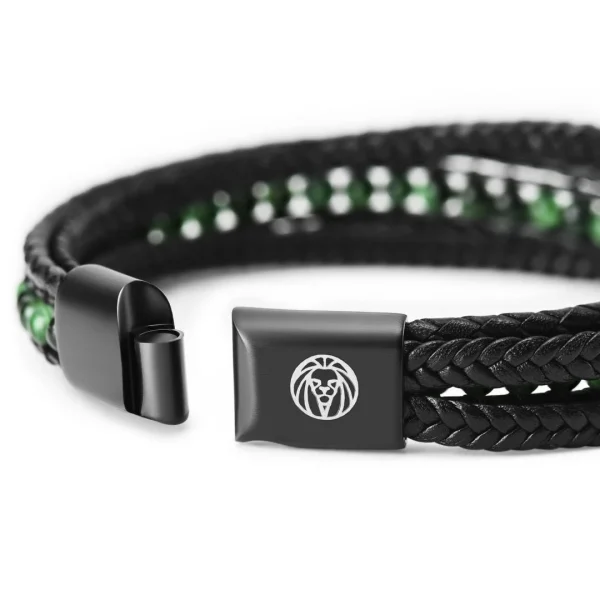 Lucleon Bracelet Naxos En Cuir Noir Et Oeils De Tigre Verts 7