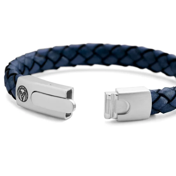 Lucleon Bracelet Bolo Massif En Cuir Bleu Uni 4