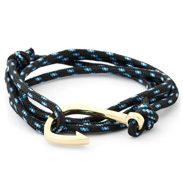 Tailor Toki Bracelet L’hamecon Doré à Cordon Noir, Blanc Et Bleu 1