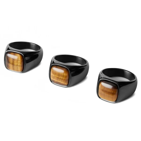 Lucleon Bague Len Gravel Couleur Gunmetal à Pierre œil De Tigre 3