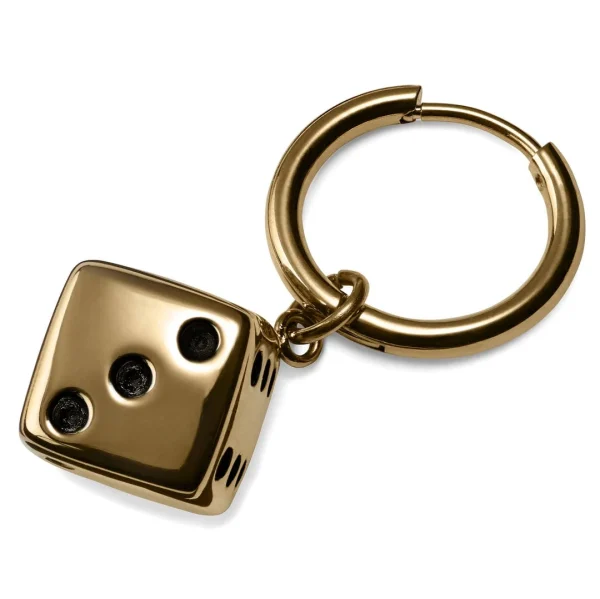 Lucleon Boucle D’oreille En Acier Doré Avec Pendentif Dé 1
