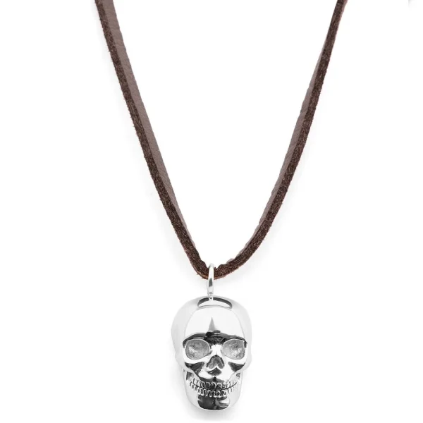 Lucleon Collier En Cuir à Pendentif Le Crâne Argenté 1