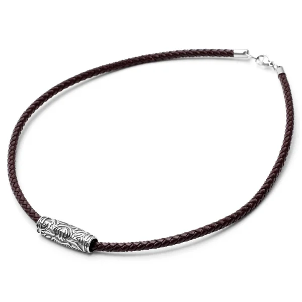 Fort Tempus Collier En Cuir Marron Et Rune Ovale 6