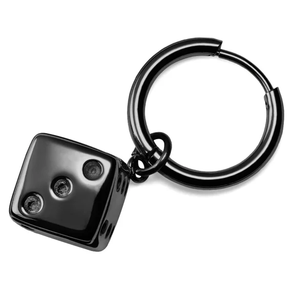 Lucleon Boucle D’oreille En Acier Noir Avec Pendentif Dé 4
