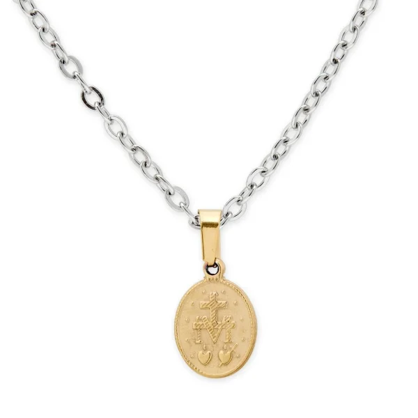 Fort Tempus Collier Et Pendentif Coeur Immaculé De Marie Doré 3