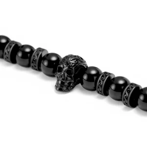 Arkai Bracelets Rico En Pierre De Lave Noire Et Pendentif Crâne En Onyx 12