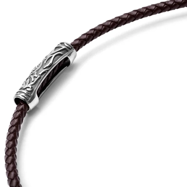Fort Tempus Collier En Cuir Marron Et Rune Ovale 7
