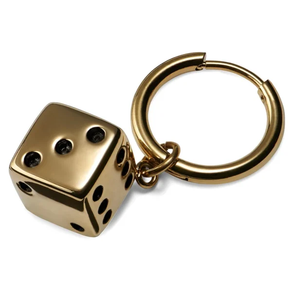 Lucleon Boucle D’oreille En Acier Doré Avec Pendentif Dé 3