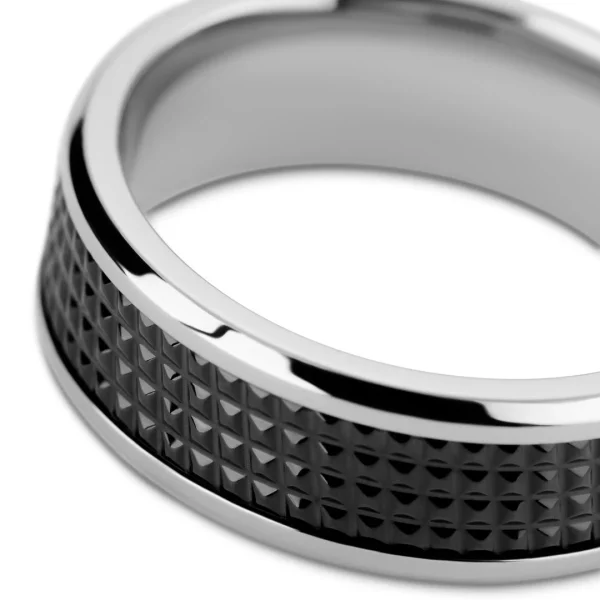 Lucleon Hyperan | Anneau Argenté En Titane Avec Motif Diamant Noir – 8 Mm 4
