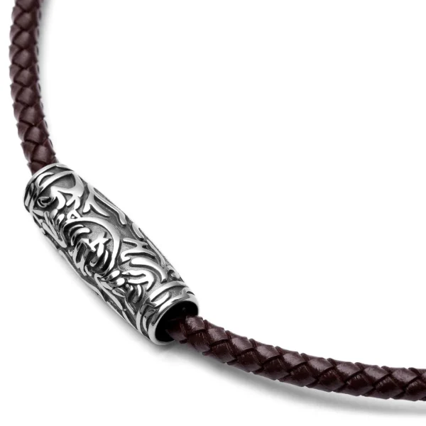 Fort Tempus Collier En Cuir Marron Et Rune Ovale 3