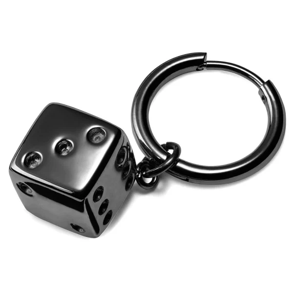 Lucleon Boucle D’oreille En Acier Noir Avec Pendentif Dé 5