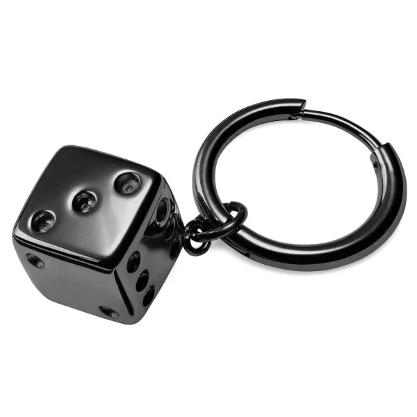 Lucleon Boucle D’oreille En Acier Noir Avec Pendentif Dé 3