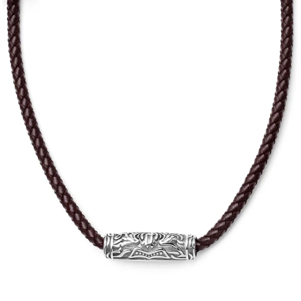 Fort Tempus Collier En Cuir Marron Et Rune Ovale 1